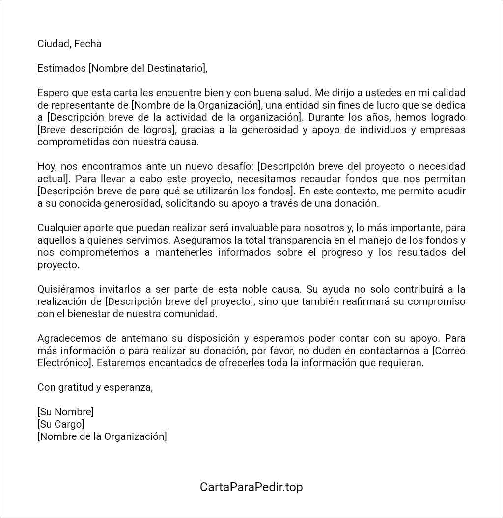 formato recomendado para una carta de ayuda para conseguir donaciones benéficas