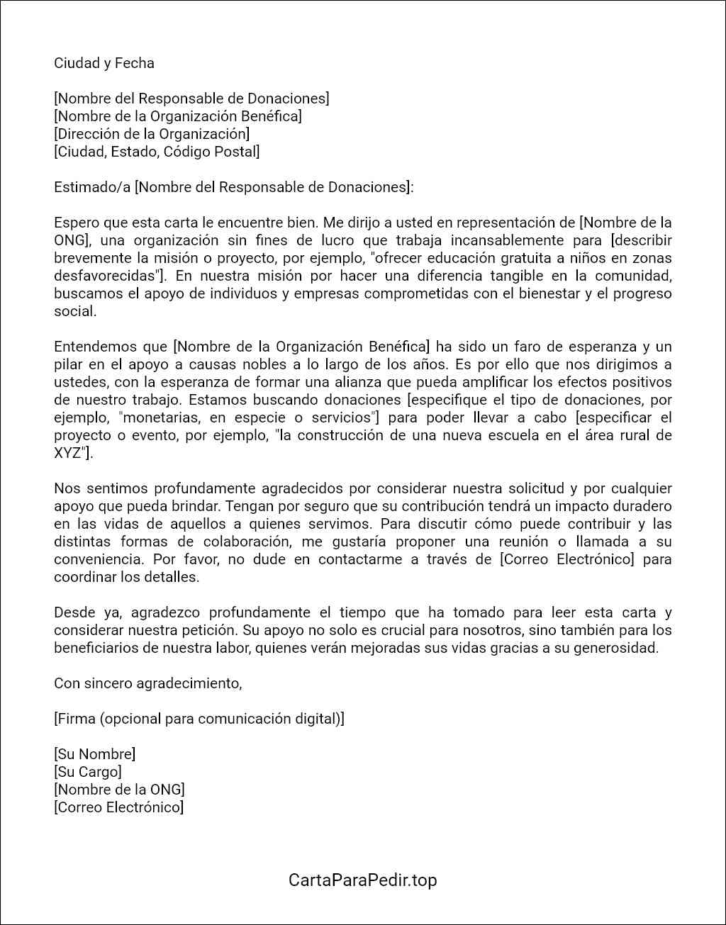 modelo de carta de ayuda para conseguir donaciones benéficas