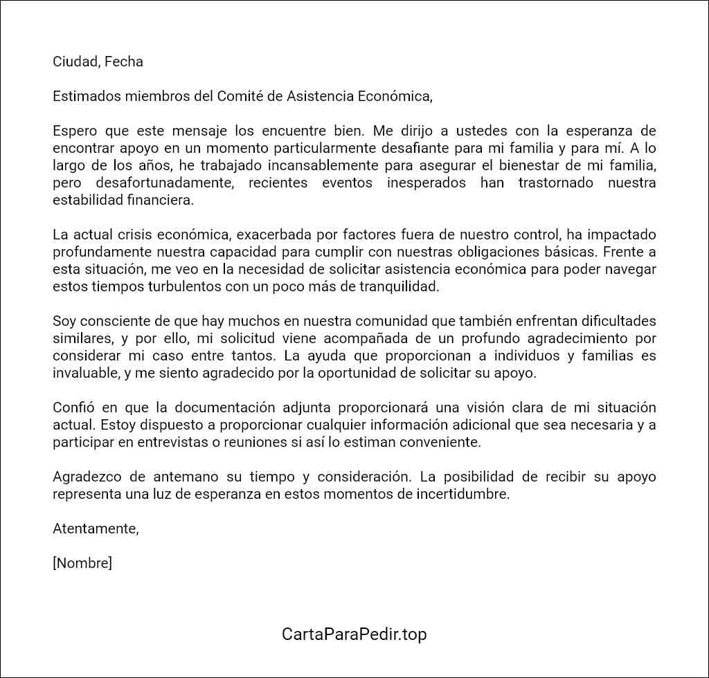 carta de solicitud de asistencia económica por crisis ejemplo