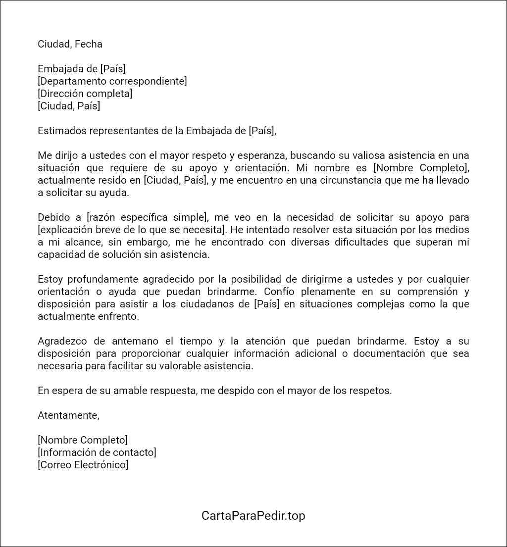 como redactar una carta de solicitud de ayuda a consulado 