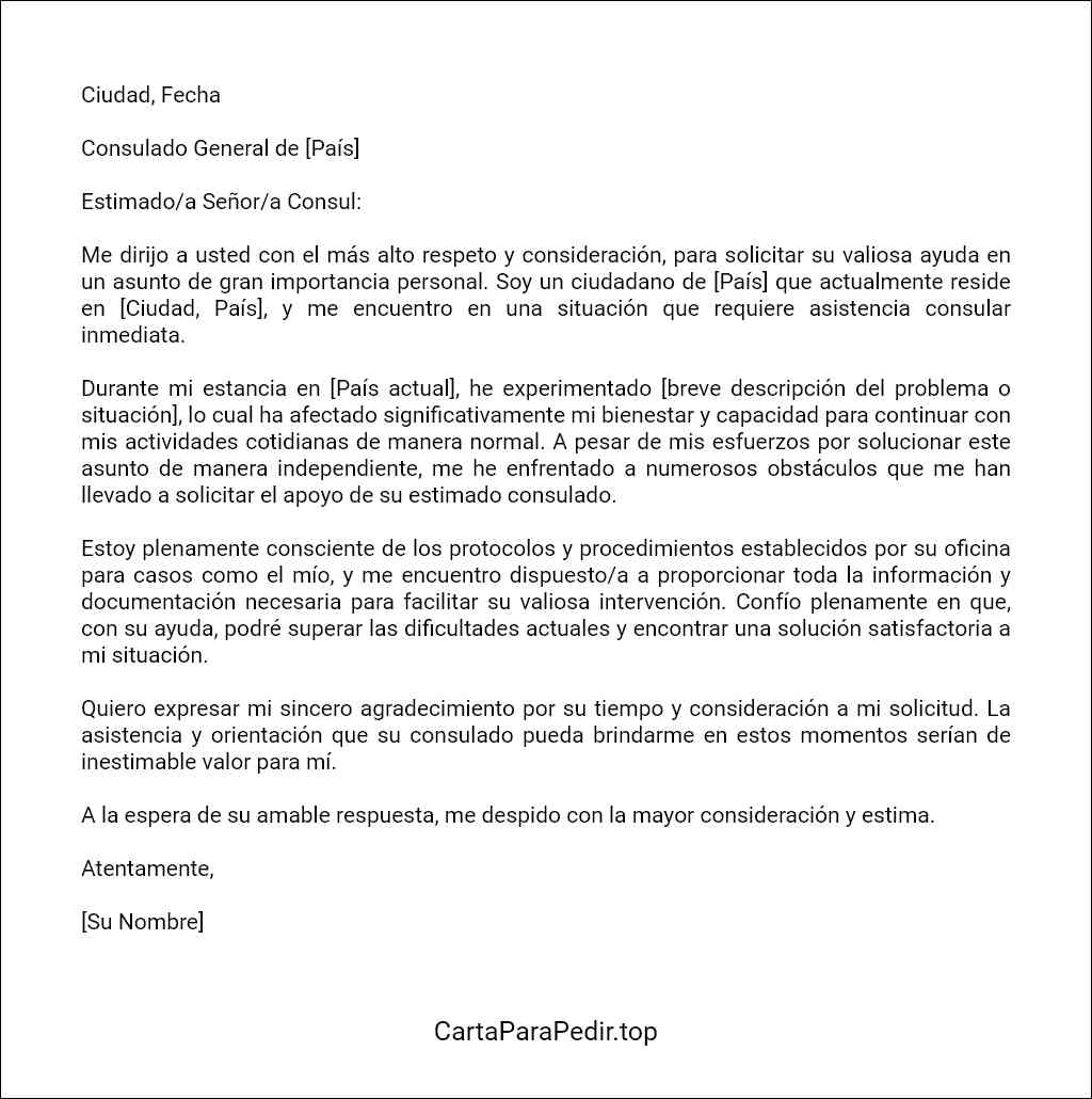 carta de solicitud de ayuda a consulado ejemplo