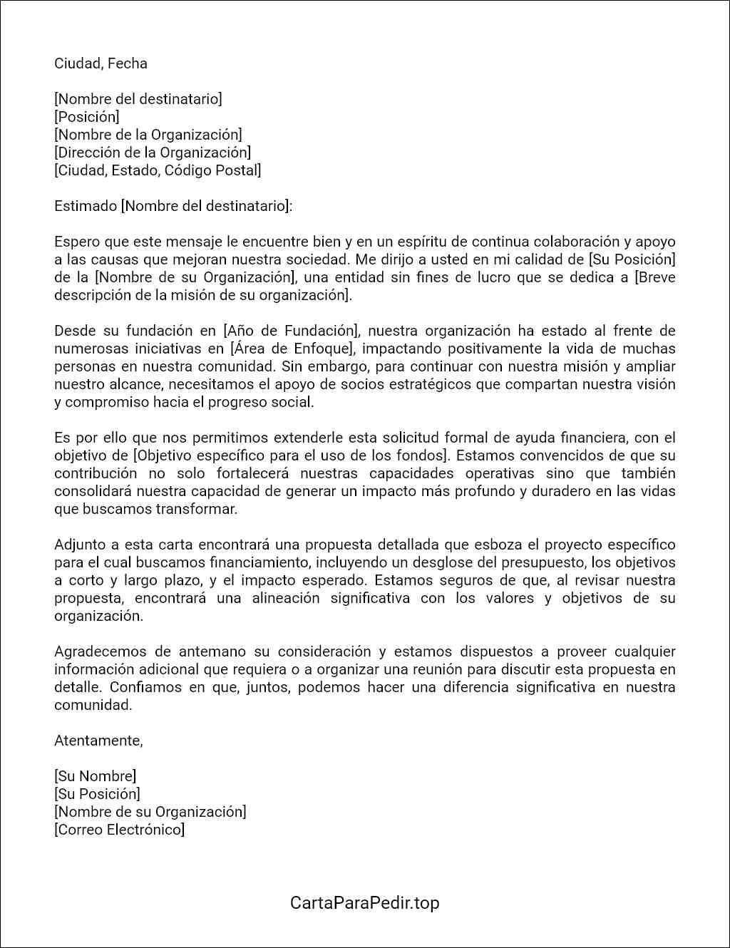 la mejor carta de solicitud de ayuda financiera para organizaciones sin fines de lucro