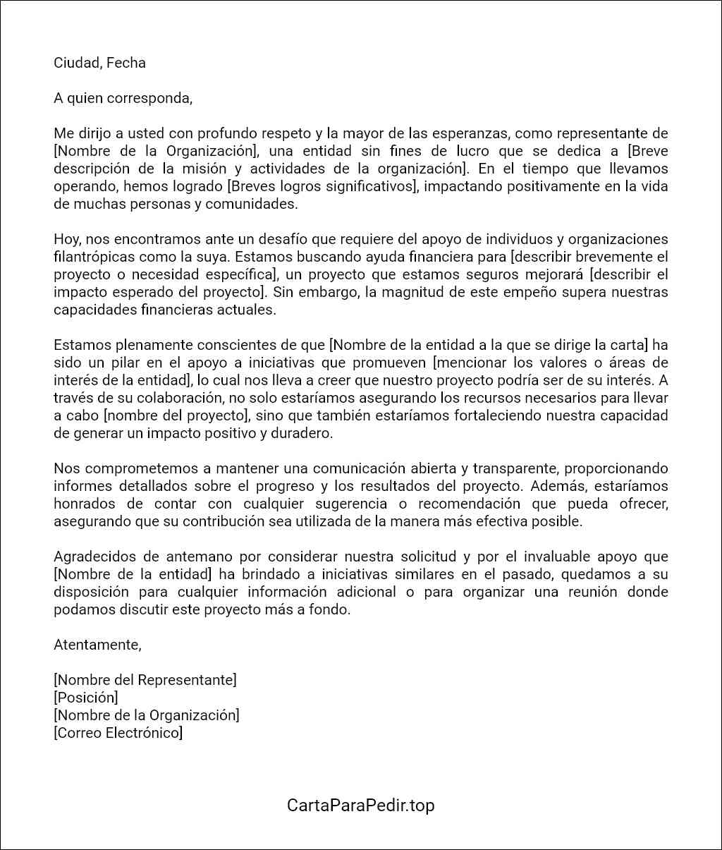 formato de carta de solicitud de ayuda financiera para organizaciones sin fines de lucro 