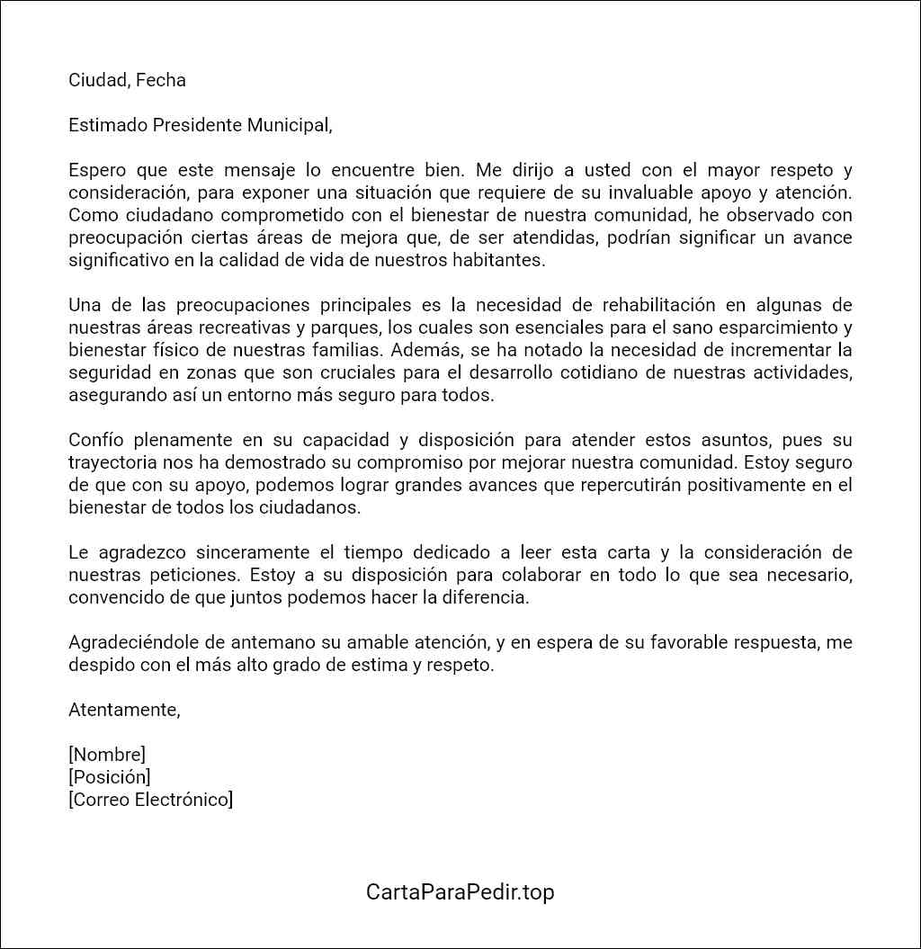 como elaborar una carta para pedir apoyo al presidente municipal