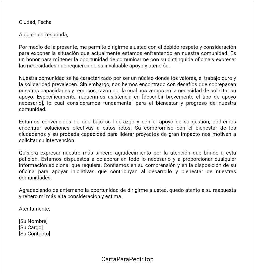 formato recomendado para una carta para pedir apoyo al presidente municipal 