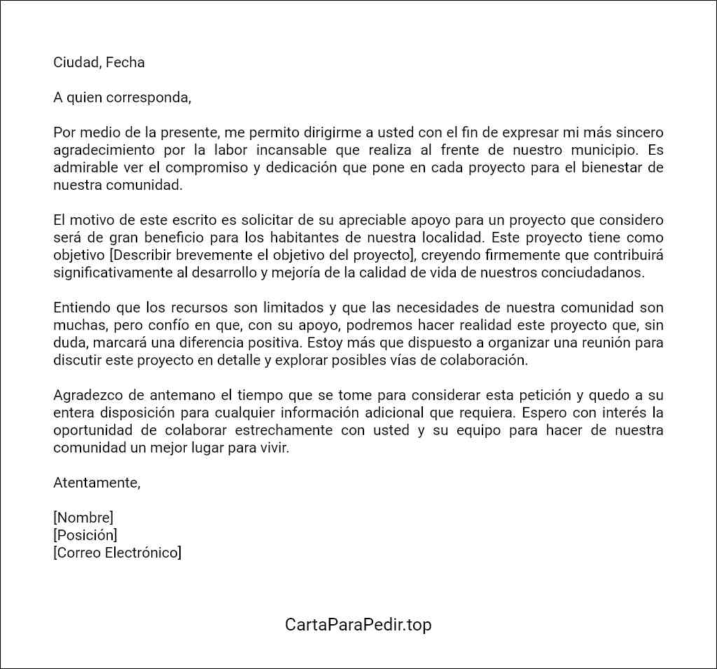 modelo de carta para pedir apoyo al presidente municipal