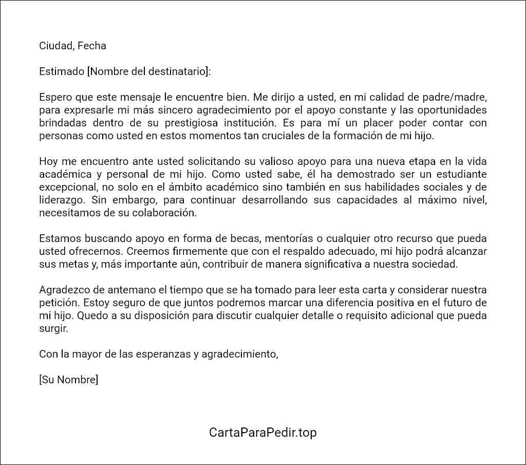 como elaborar una carta para pedir apoyo para mi hijo