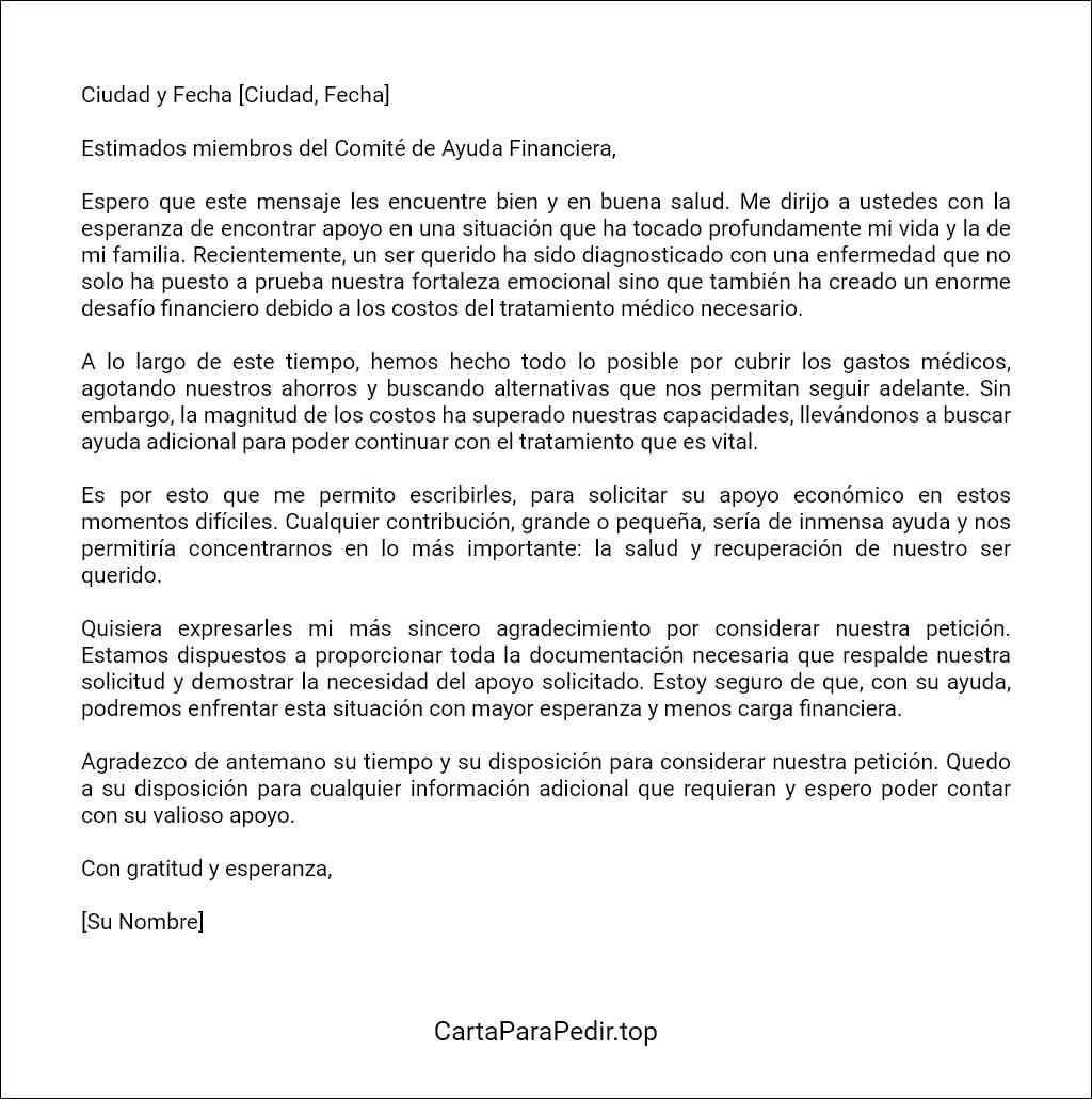 la mejor carta para pedir ayuda economica para un enfermo 