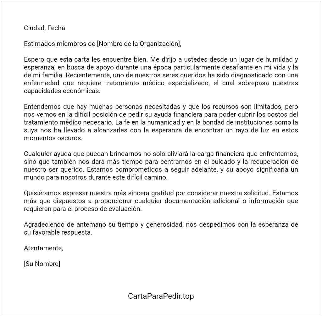 modelo de carta para pedir ayuda económica por enfermedad