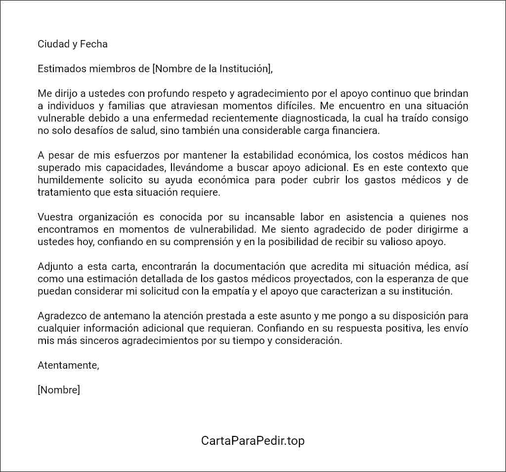 carta para pedir ayuda económica por enfermedad formato