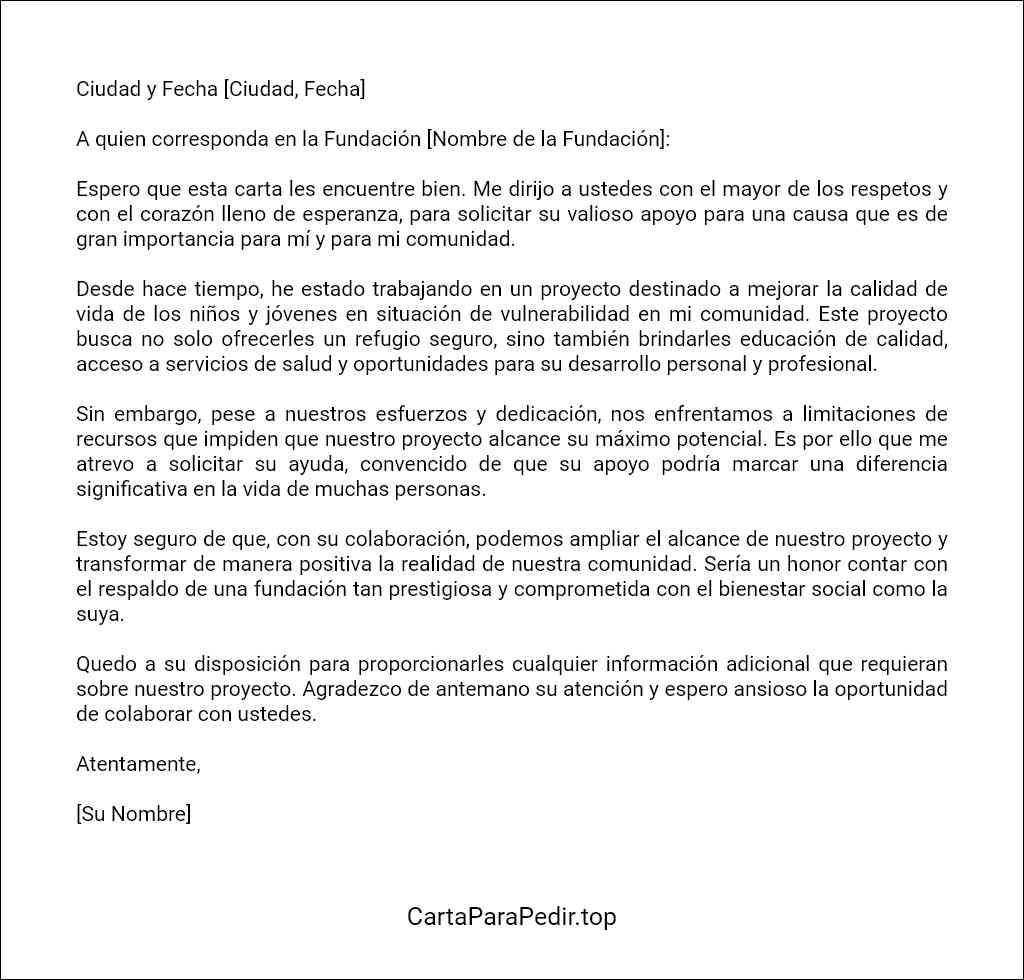 plantilla de carta para solicitar ayuda a una fundacion