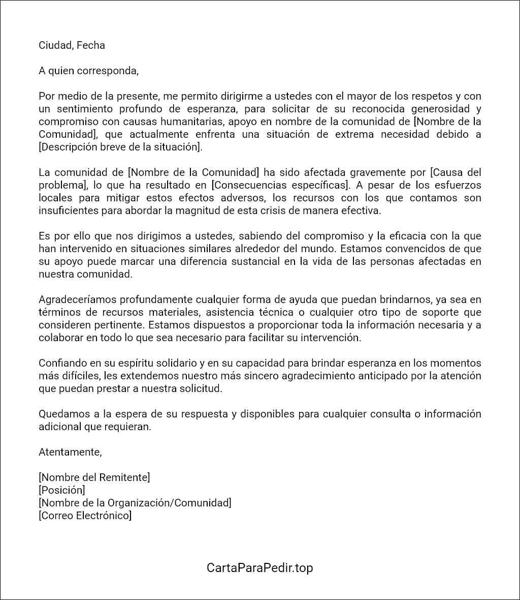 como elaborar una carta para solicitar ayuda humanitaria 