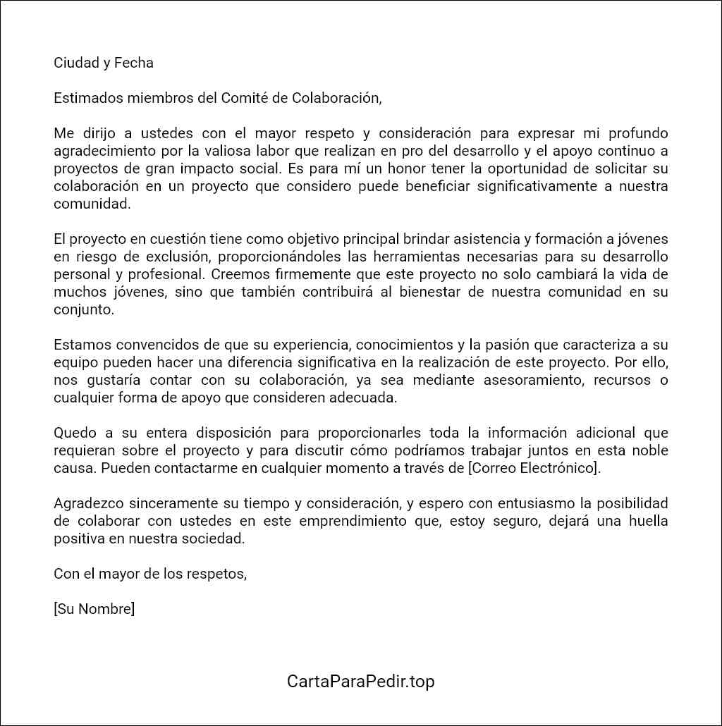 formato recomendado para una carta para solicitar colaboración 