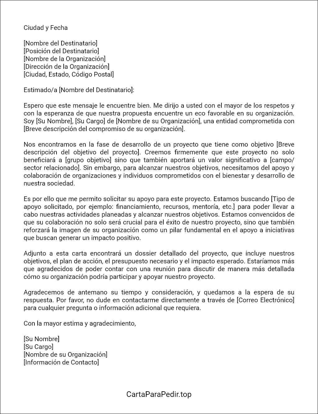 formato de carta de solicitud de apoyo a un proyecto 