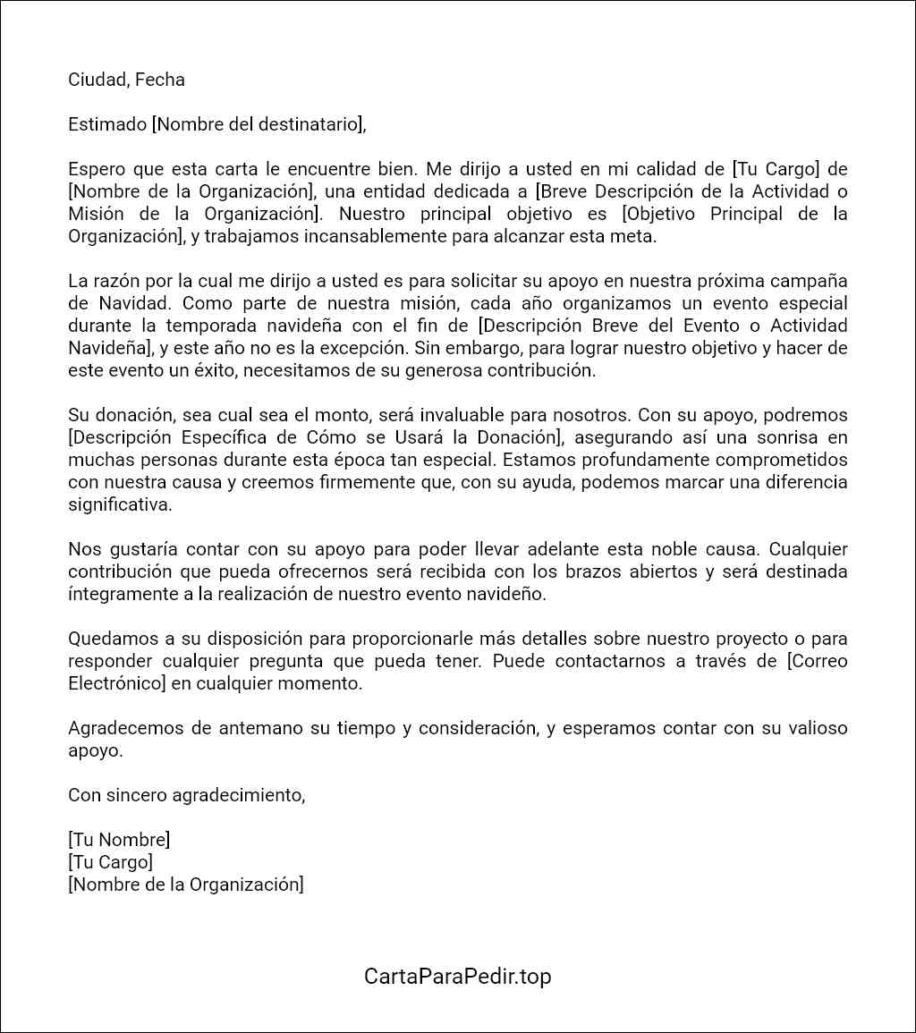 ejemplo de carta de solicitud de donación para navidad