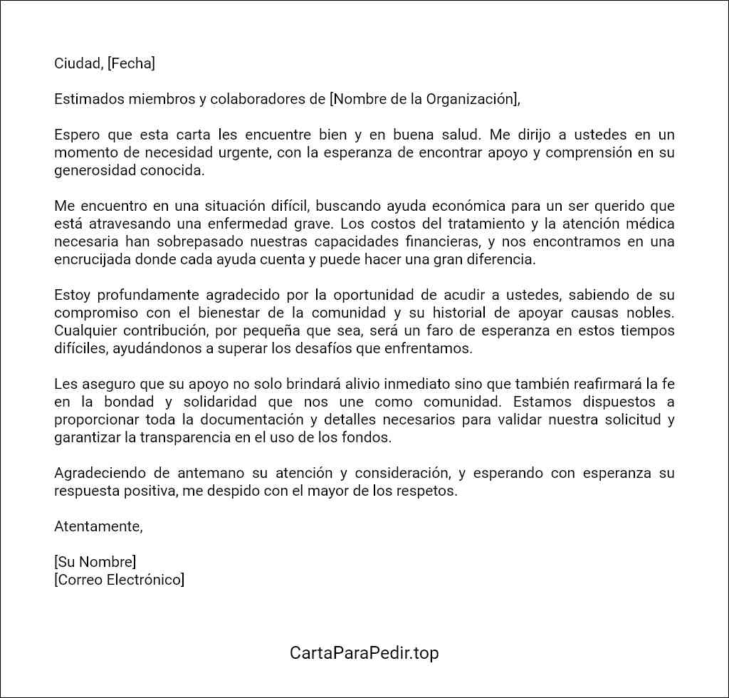 formato de carta para pedir ayuda economica para un enfermo 