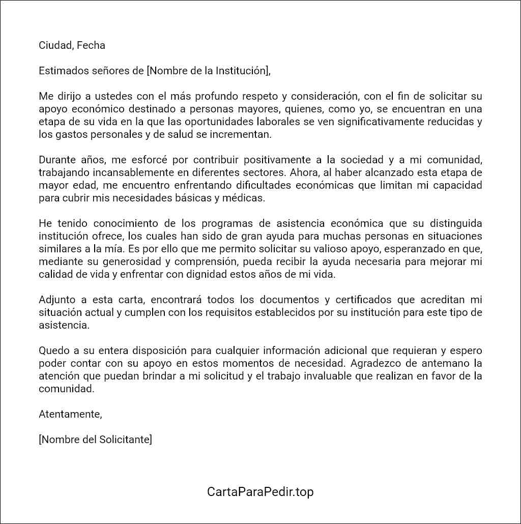 modelo de carta de solicitud de asistencia económica para personas mayores