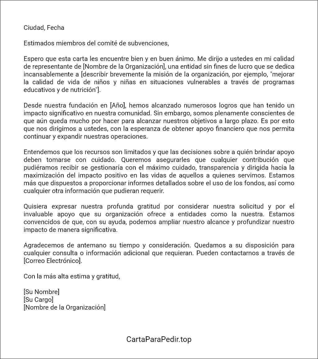 formato recomendado para una carta de solicitud de ayuda financiera para organizaciones sin fines de lucro 