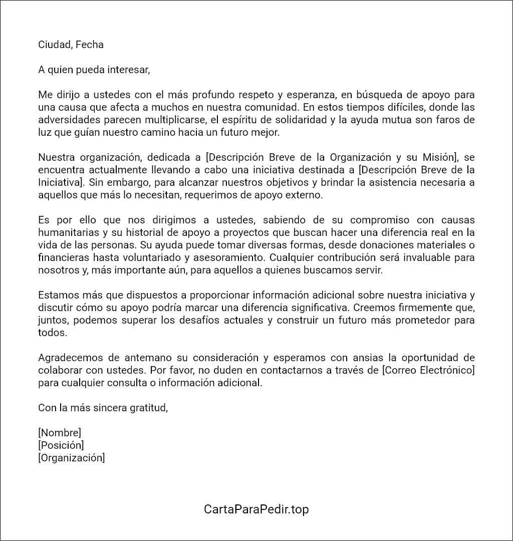 la mejor carta para solicitar ayuda humanitaria 