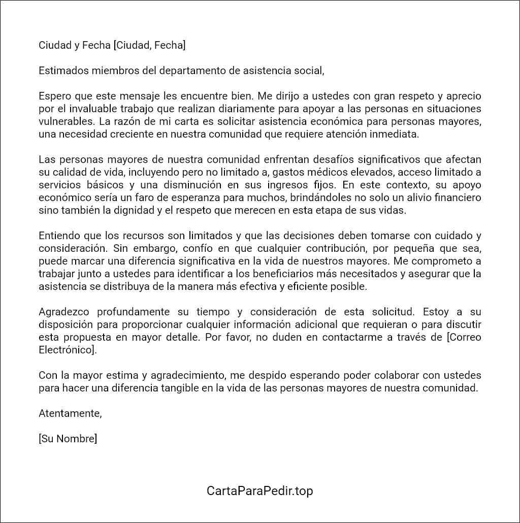 carta de solicitud de asistencia económica para personas mayores plantilla