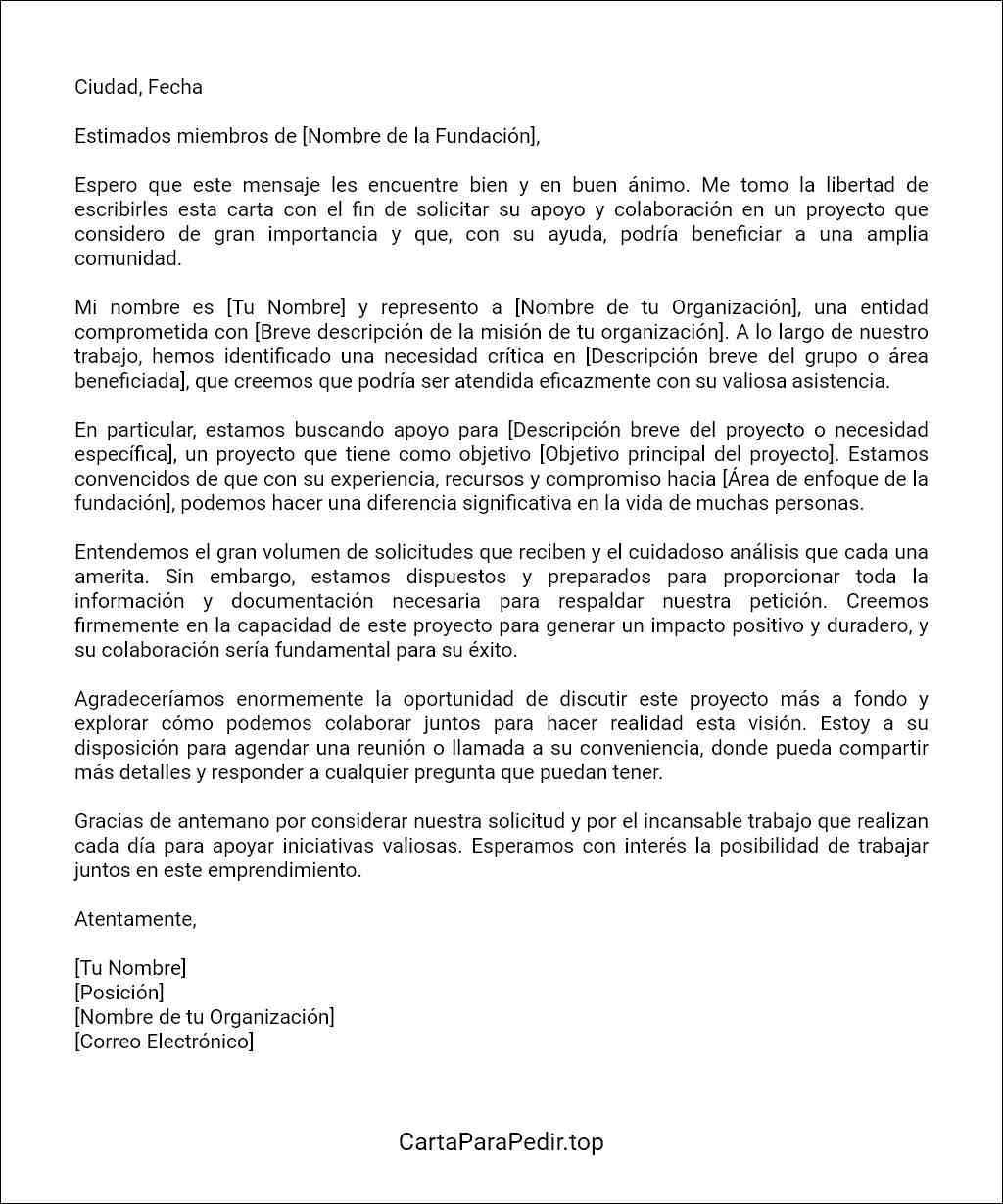 carta para solicitar ayuda a una fundacion formato