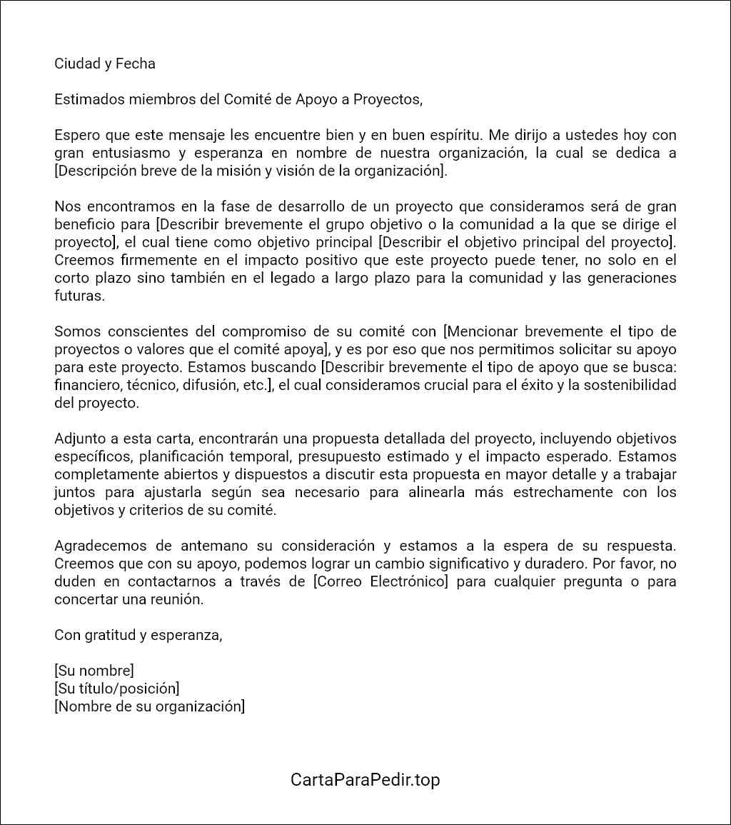 carta de solicitud de apoyo a un proyecto plantilla