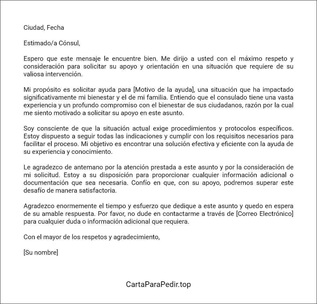 ejemplo de carta de solicitud de ayuda a consulado 