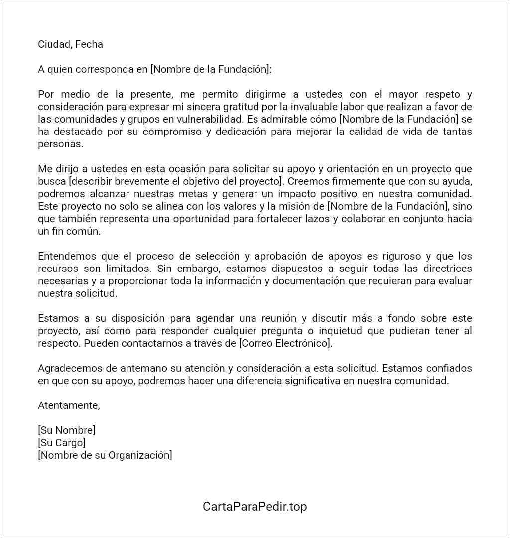 formato recomendado para una carta para solicitar ayuda a una fundacion 