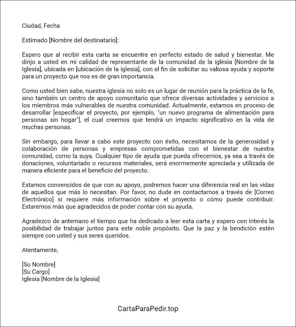 carta para solicitar ayuda para una iglesia ejemplos