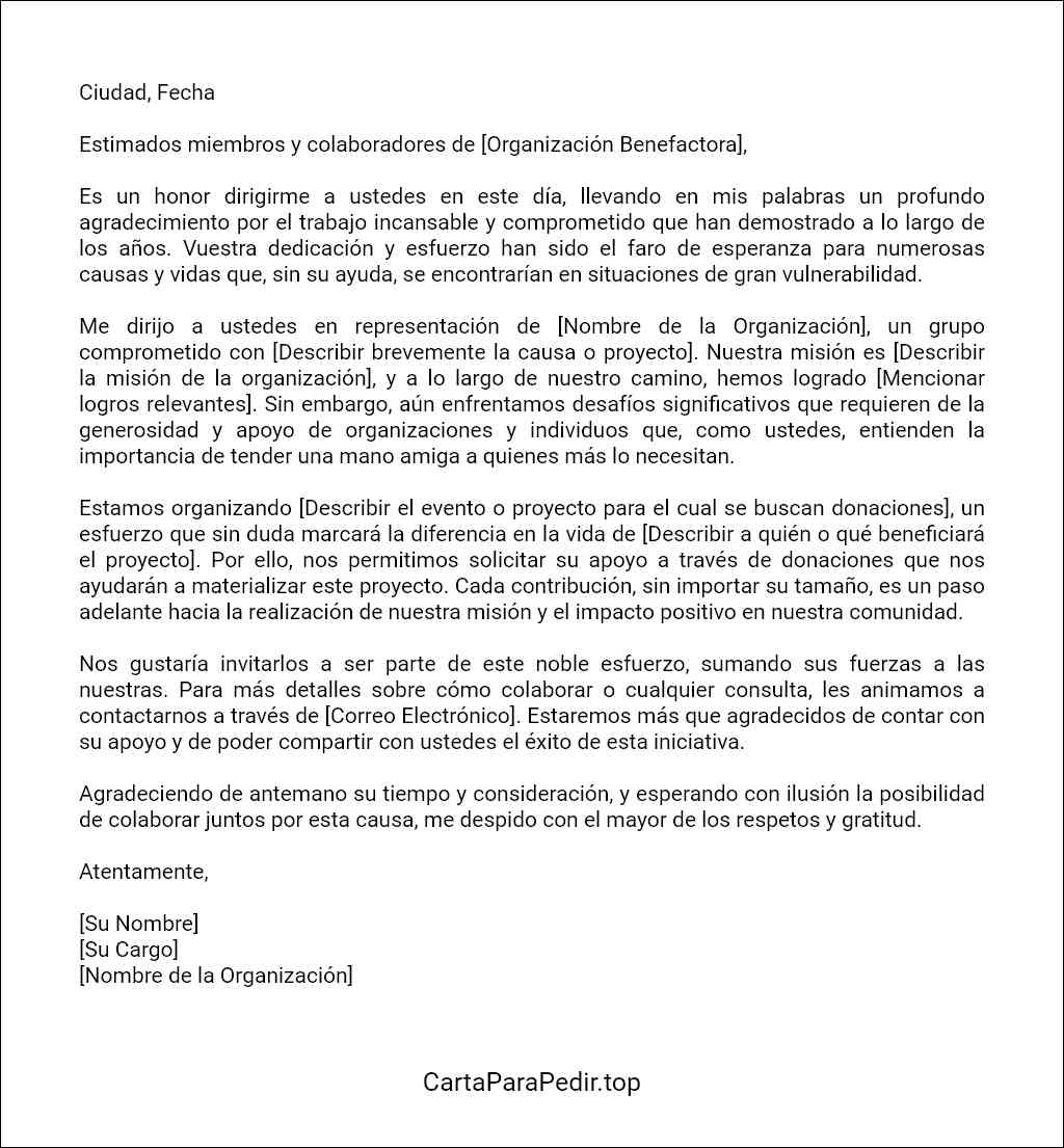 plantilla de carta de ayuda para conseguir donaciones benéficas 