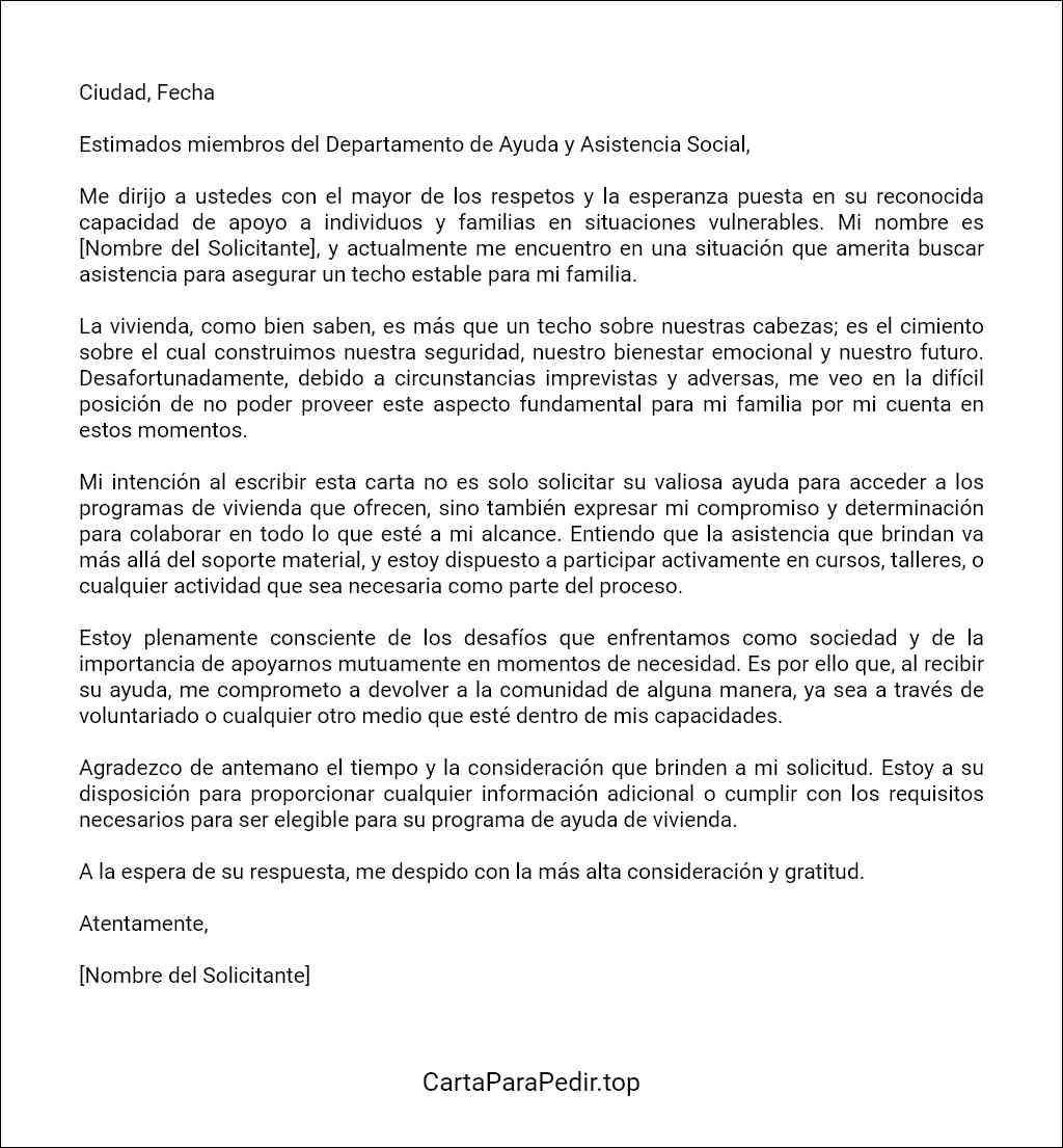 formato recomendado para una carta para solicitar ayuda de vivienda 