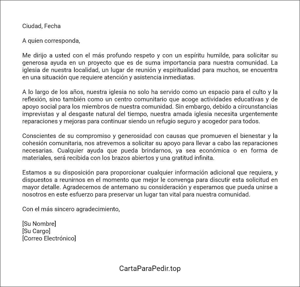 formato de carta para solicitar ayuda para una iglesia