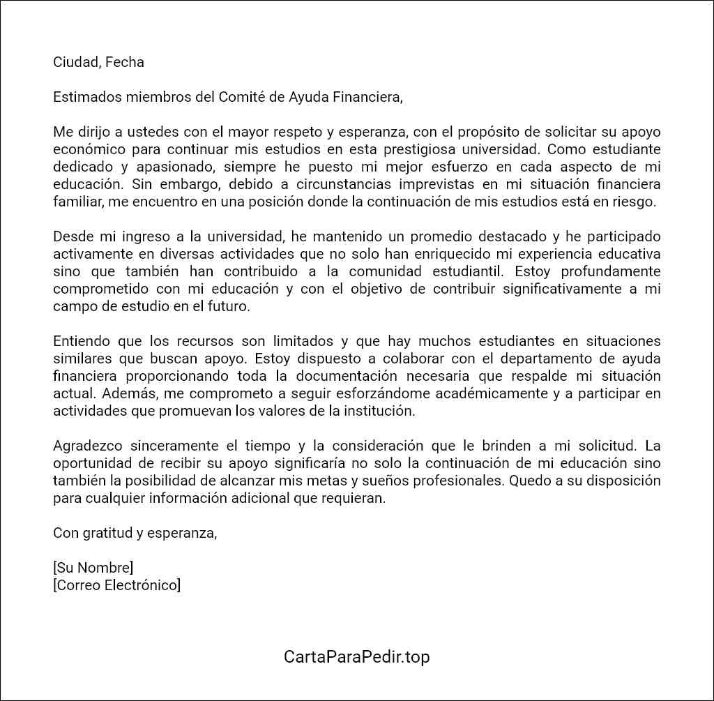 carta para pedir ayuda economica en la universidad formato