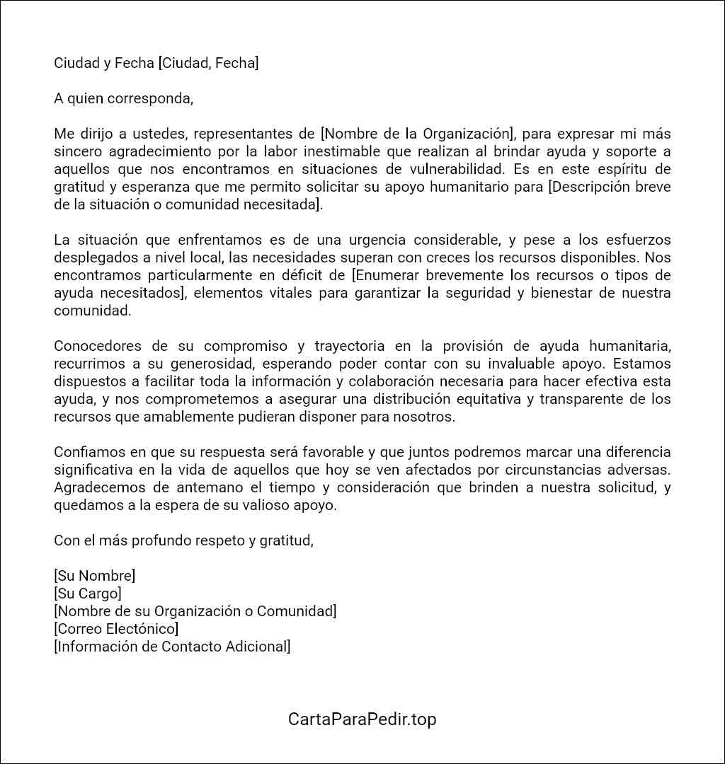 carta para solicitar ayuda humanitaria ejemplo